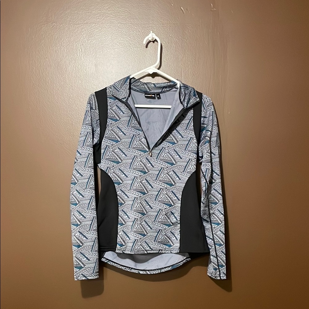 Kerrits Gray Silver Fitted Graphic Polo Long Sleeve Tee